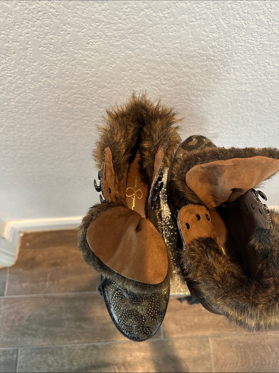 Jessica Simpson Shoes - Jessica Simpson Brown Faux Fur Ankle Booties with Metallic Accents